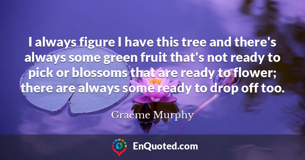 I always figure I have this tree and there's always some green fruit that's not ready to pick or blossoms that are ready to flower; there are always some ready to drop off too.