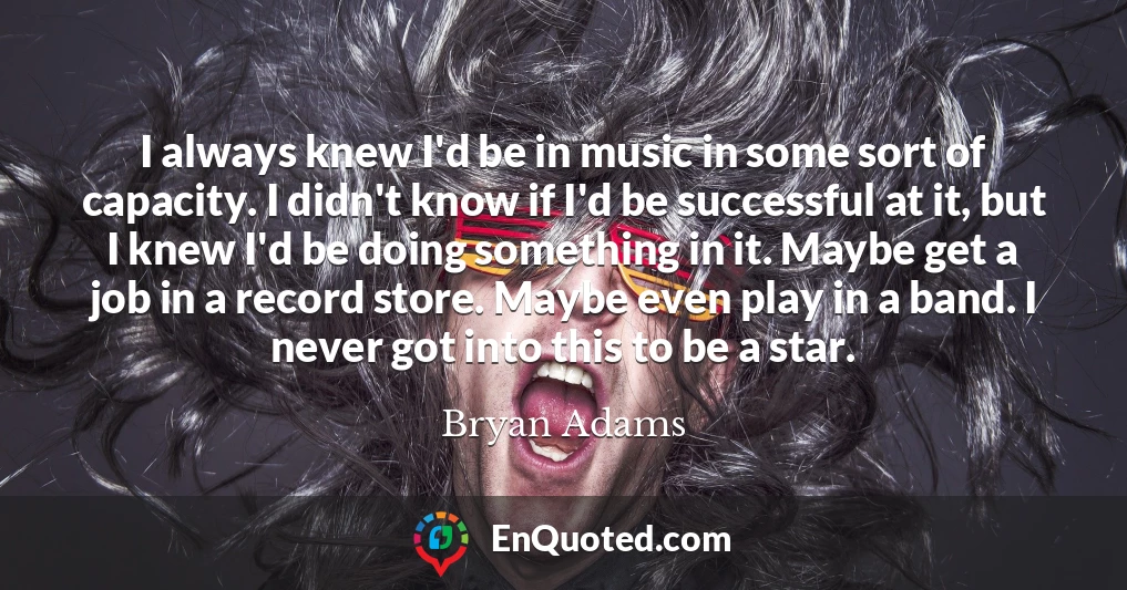 I always knew I'd be in music in some sort of capacity. I didn't know if I'd be successful at it, but I knew I'd be doing something in it. Maybe get a job in a record store. Maybe even play in a band. I never got into this to be a star.
