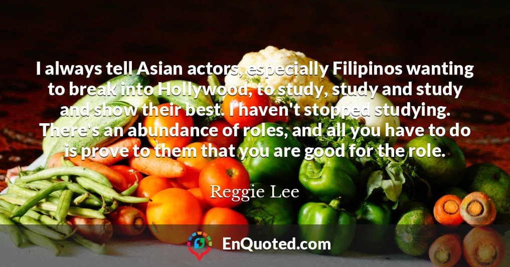 I always tell Asian actors, especially Filipinos wanting to break into Hollywood, to study, study and study and show their best. I haven't stopped studying. There's an abundance of roles, and all you have to do is prove to them that you are good for the role.