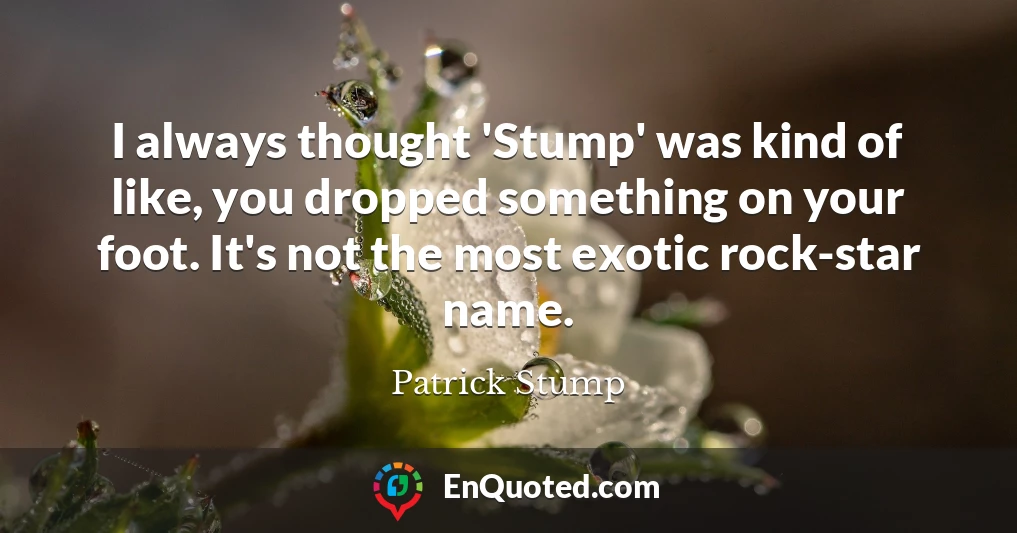 I always thought 'Stump' was kind of like, you dropped something on your foot. It's not the most exotic rock-star name.