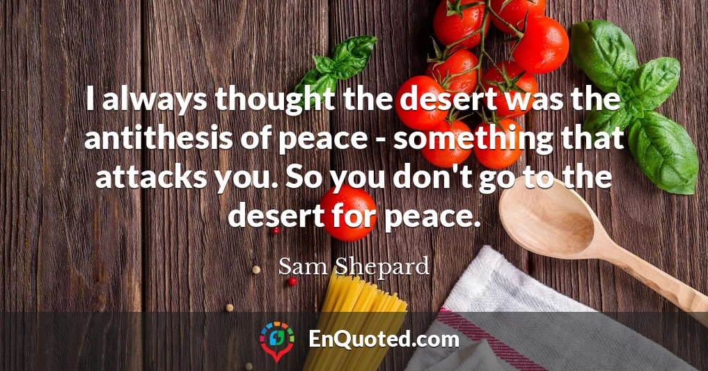 I always thought the desert was the antithesis of peace - something that attacks you. So you don't go to the desert for peace.