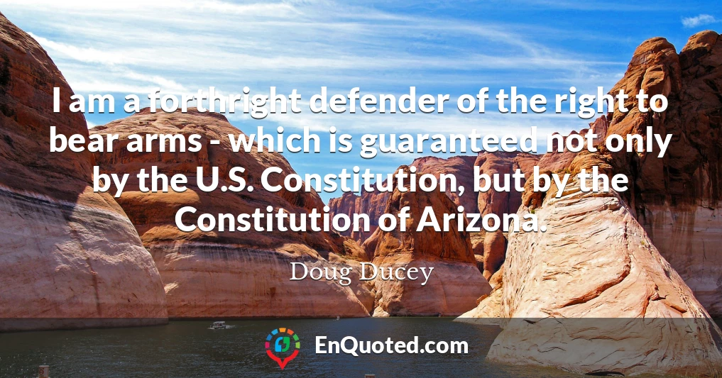 I am a forthright defender of the right to bear arms - which is guaranteed not only by the U.S. Constitution, but by the Constitution of Arizona.