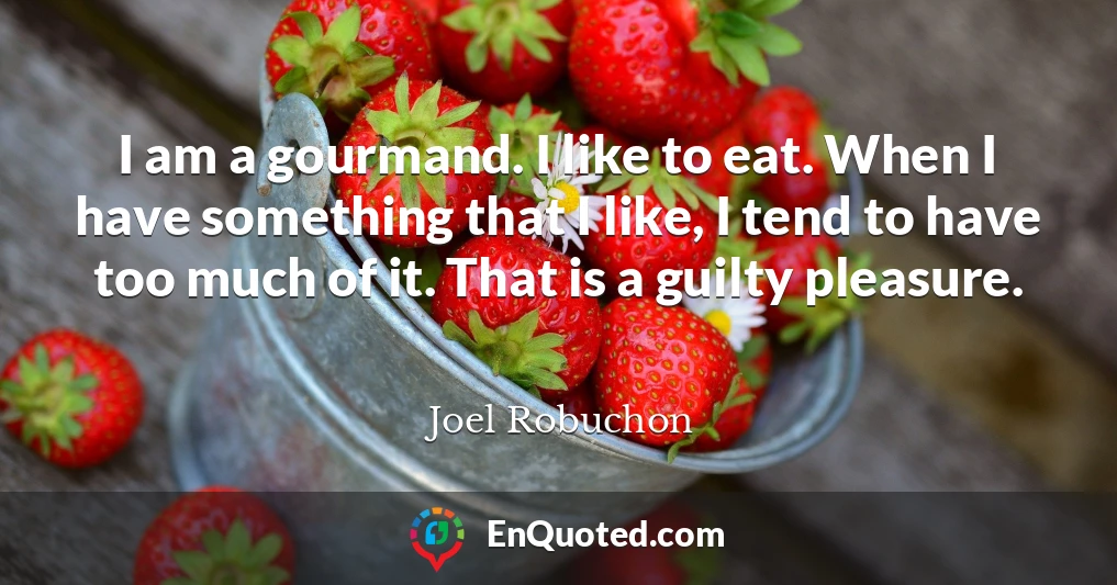 I am a gourmand. I like to eat. When I have something that I like, I tend to have too much of it. That is a guilty pleasure.