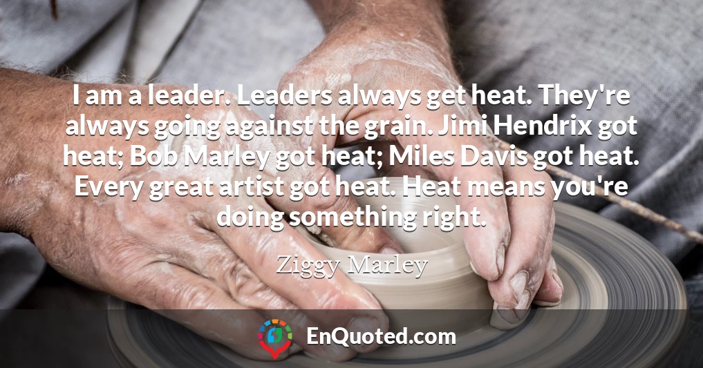 I am a leader. Leaders always get heat. They're always going against the grain. Jimi Hendrix got heat; Bob Marley got heat; Miles Davis got heat. Every great artist got heat. Heat means you're doing something right.