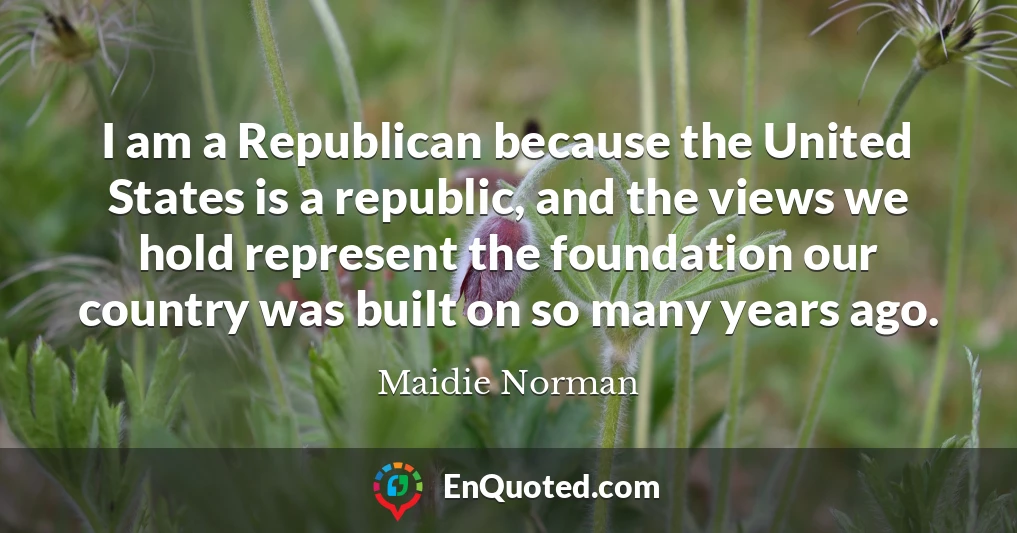 I am a Republican because the United States is a republic, and the views we hold represent the foundation our country was built on so many years ago.