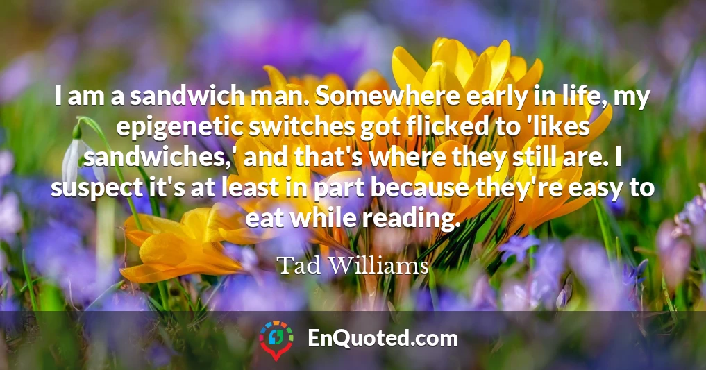 I am a sandwich man. Somewhere early in life, my epigenetic switches got flicked to 'likes sandwiches,' and that's where they still are. I suspect it's at least in part because they're easy to eat while reading.
