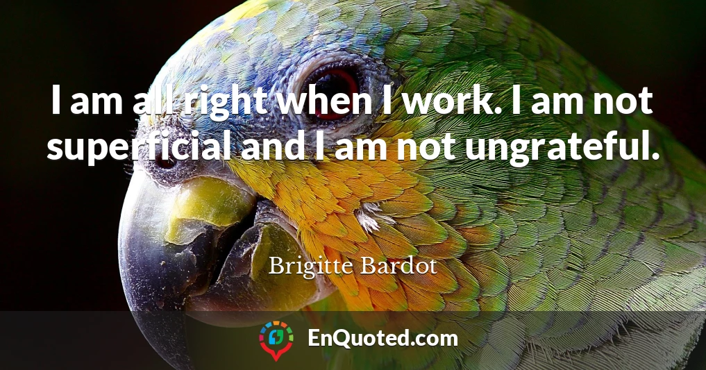 I am all right when I work. I am not superficial and I am not ungrateful.