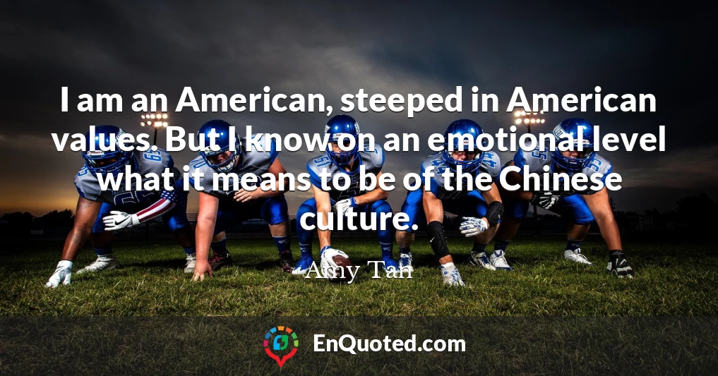 I am an American, steeped in American values. But I know on an emotional level what it means to be of the Chinese culture.