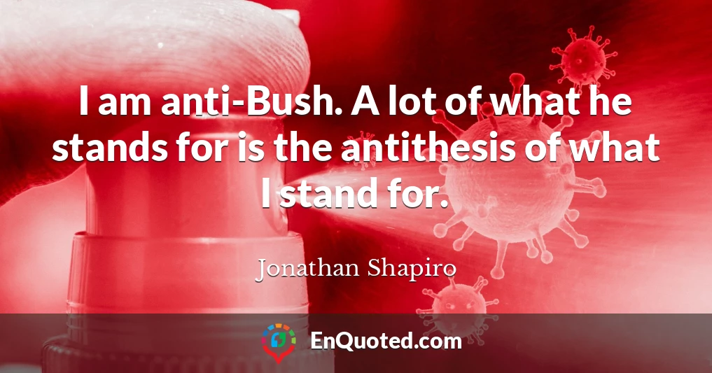I am anti-Bush. A lot of what he stands for is the antithesis of what I stand for.