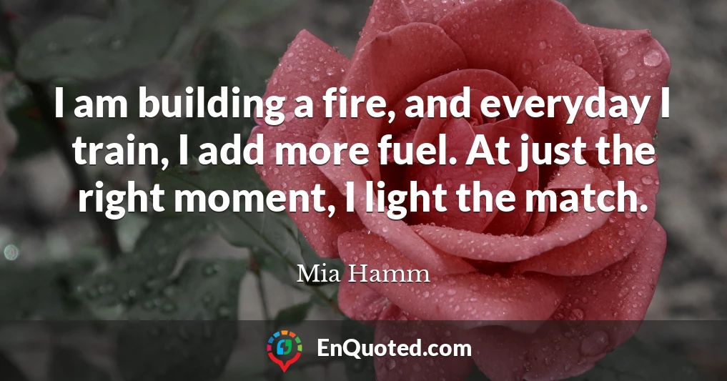 I am building a fire, and everyday I train, I add more fuel. At just the right moment, I light the match.