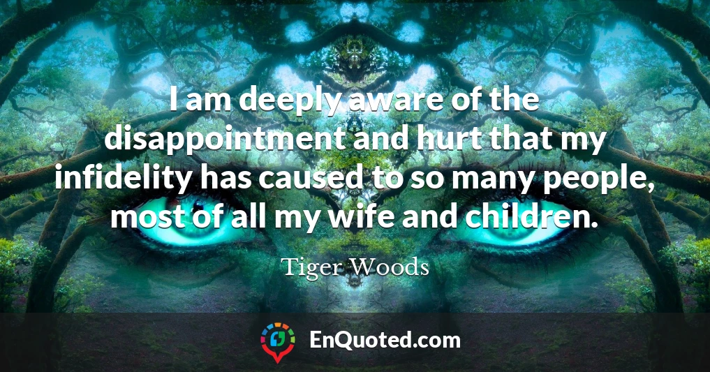 I am deeply aware of the disappointment and hurt that my infidelity has caused to so many people, most of all my wife and children.