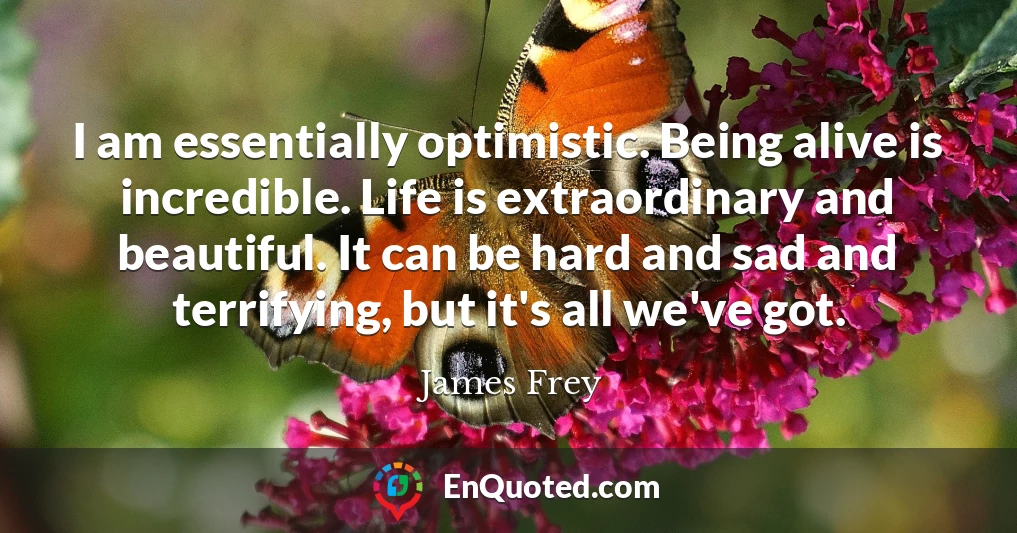 I am essentially optimistic. Being alive is incredible. Life is extraordinary and beautiful. It can be hard and sad and terrifying, but it's all we've got.