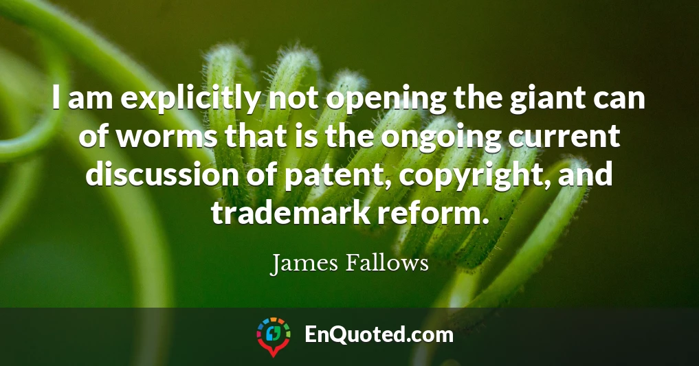I am explicitly not opening the giant can of worms that is the ongoing current discussion of patent, copyright, and trademark reform.