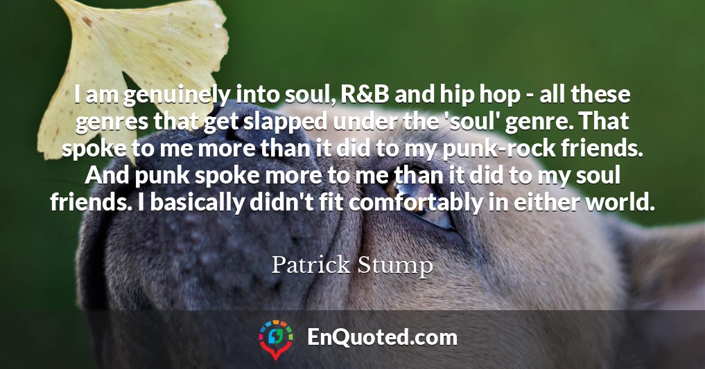 I am genuinely into soul, R&B and hip hop - all these genres that get slapped under the 'soul' genre. That spoke to me more than it did to my punk-rock friends. And punk spoke more to me than it did to my soul friends. I basically didn't fit comfortably in either world.