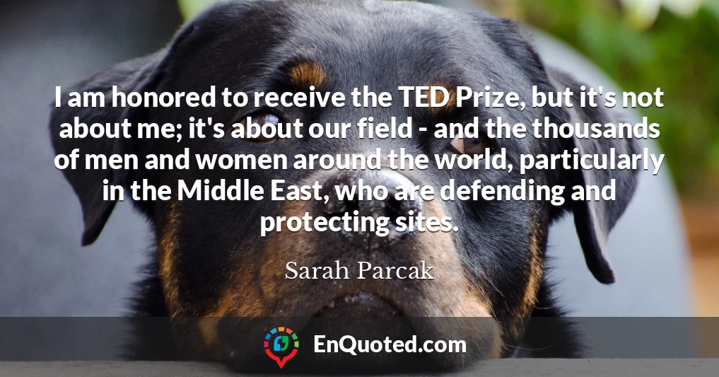 I am honored to receive the TED Prize, but it's not about me; it's about our field - and the thousands of men and women around the world, particularly in the Middle East, who are defending and protecting sites.