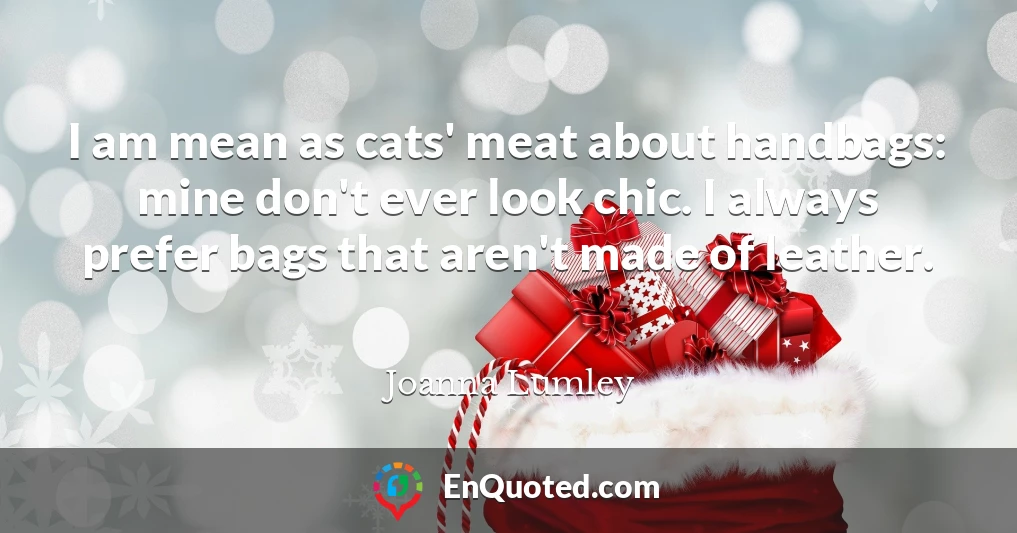 I am mean as cats' meat about handbags: mine don't ever look chic. I always prefer bags that aren't made of leather.