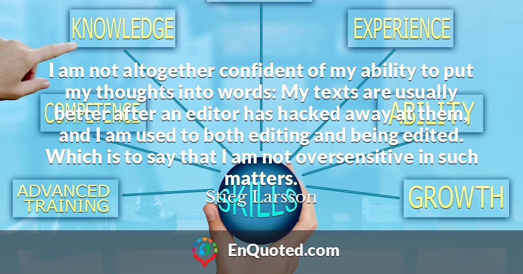 I am not altogether confident of my ability to put my thoughts into words: My texts are usually better after an editor has hacked away at them, and I am used to both editing and being edited. Which is to say that I am not oversensitive in such matters.