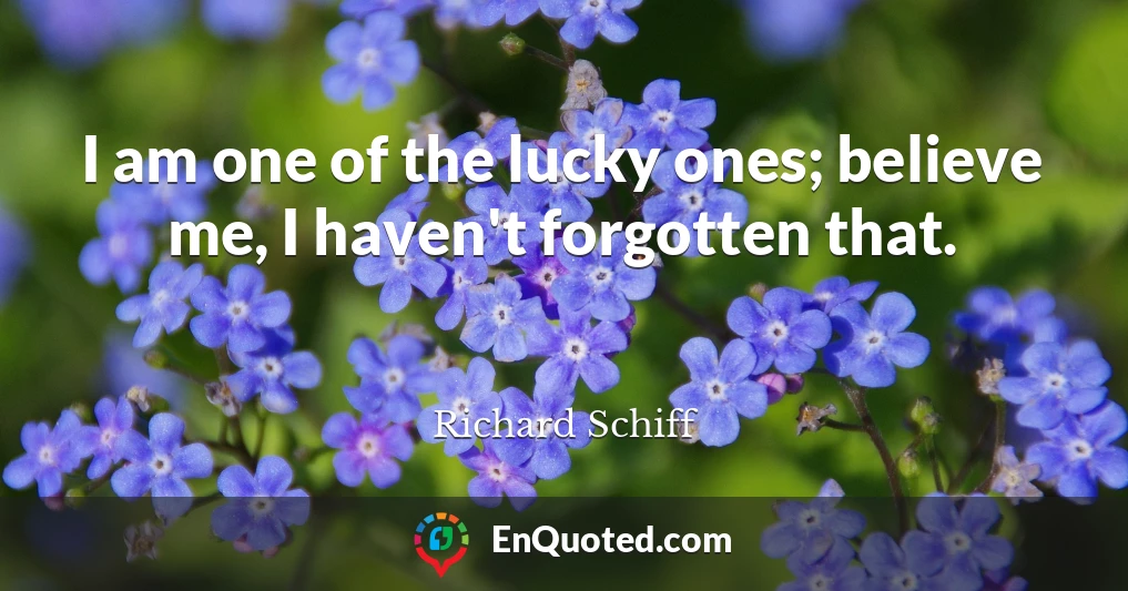 I am one of the lucky ones; believe me, I haven't forgotten that.