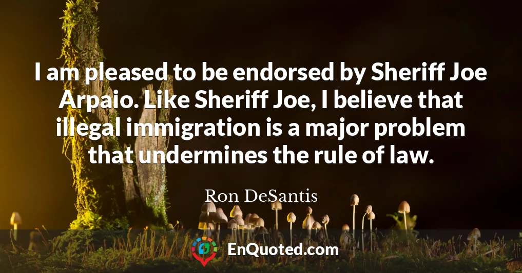 I am pleased to be endorsed by Sheriff Joe Arpaio. Like Sheriff Joe, I believe that illegal immigration is a major problem that undermines the rule of law.