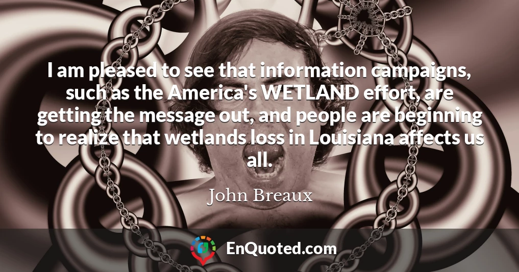 I am pleased to see that information campaigns, such as the America's WETLAND effort, are getting the message out, and people are beginning to realize that wetlands loss in Louisiana affects us all.