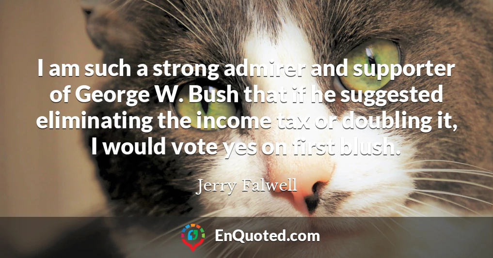 I am such a strong admirer and supporter of George W. Bush that if he suggested eliminating the income tax or doubling it, I would vote yes on first blush.