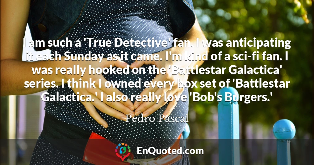 I am such a 'True Detective' fan. I was anticipating it each Sunday as it came. I'm kind of a sci-fi fan. I was really hooked on the 'Battlestar Galactica' series. I think I owned every box set of 'Battlestar Galactica.' I also really love 'Bob's Burgers.'