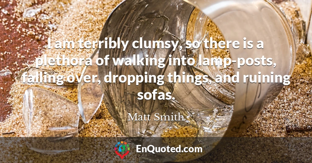 I am terribly clumsy, so there is a plethora of walking into lamp-posts, falling over, dropping things, and ruining sofas.