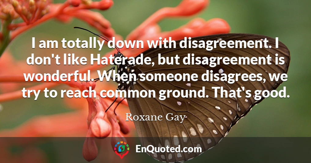 I am totally down with disagreement. I don't like Haterade, but disagreement is wonderful. When someone disagrees, we try to reach common ground. That's good.