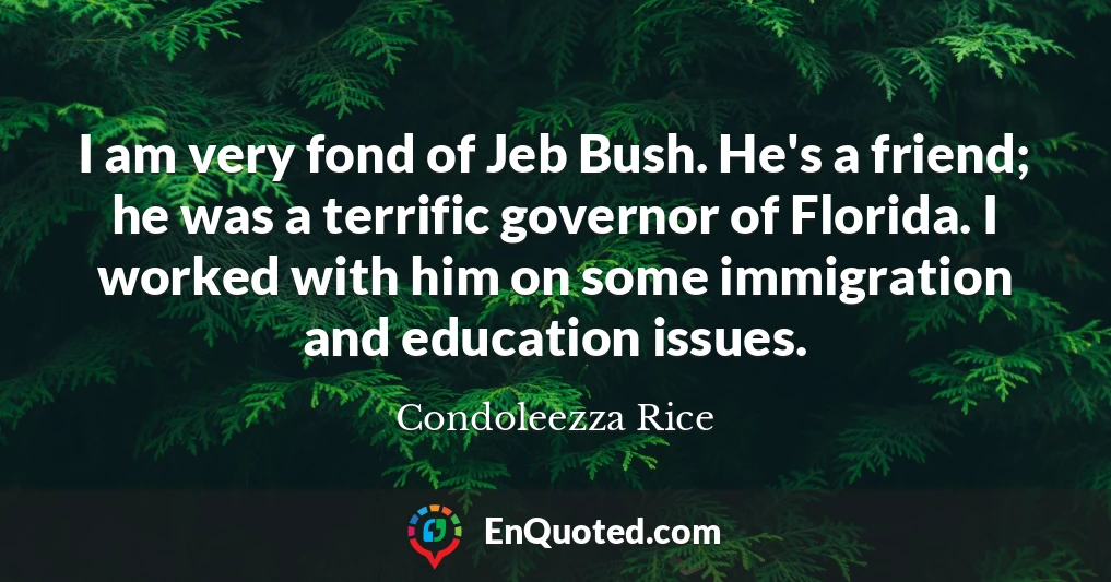 I am very fond of Jeb Bush. He's a friend; he was a terrific governor of Florida. I worked with him on some immigration and education issues.