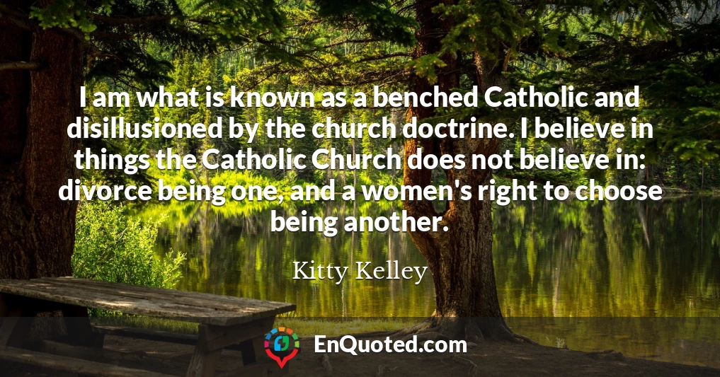 I am what is known as a benched Catholic and disillusioned by the church doctrine. I believe in things the Catholic Church does not believe in: divorce being one, and a women's right to choose being another.