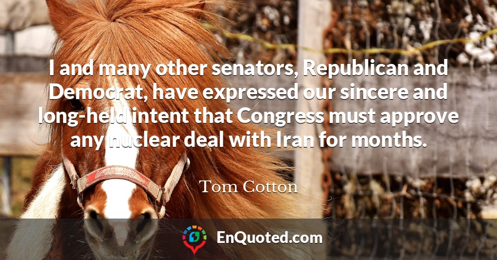 I and many other senators, Republican and Democrat, have expressed our sincere and long-held intent that Congress must approve any nuclear deal with Iran for months.