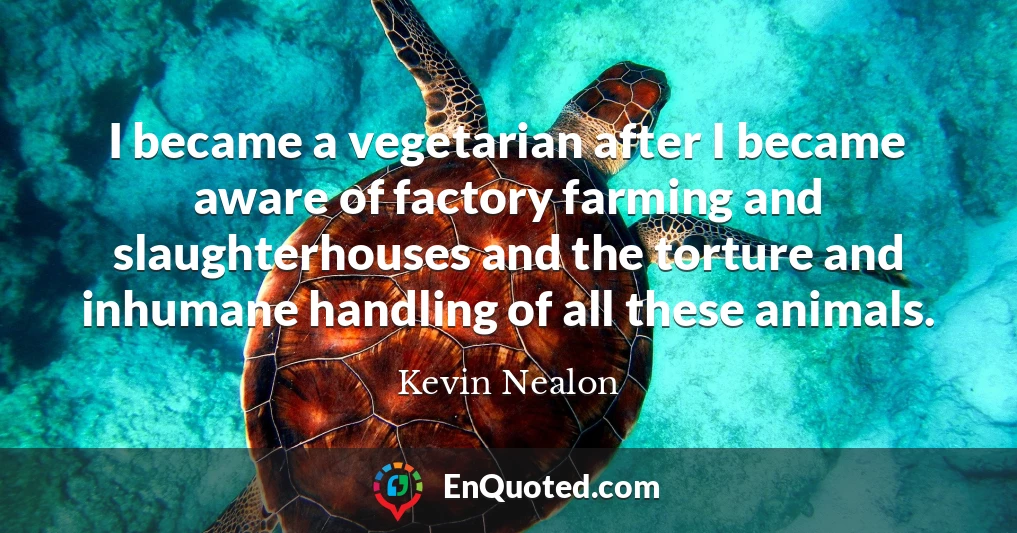 I became a vegetarian after I became aware of factory farming and slaughterhouses and the torture and inhumane handling of all these animals.