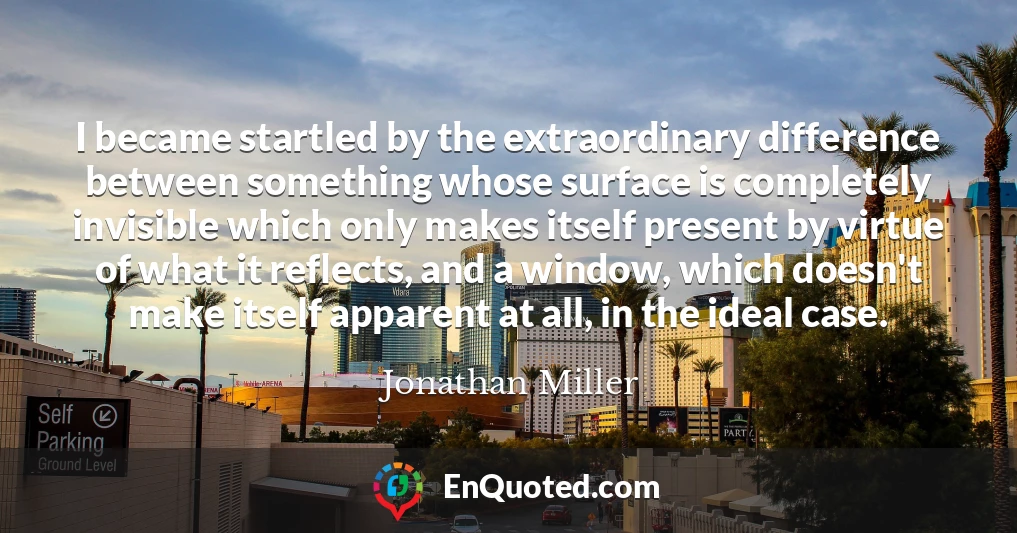 I became startled by the extraordinary difference between something whose surface is completely invisible which only makes itself present by virtue of what it reflects, and a window, which doesn't make itself apparent at all, in the ideal case.