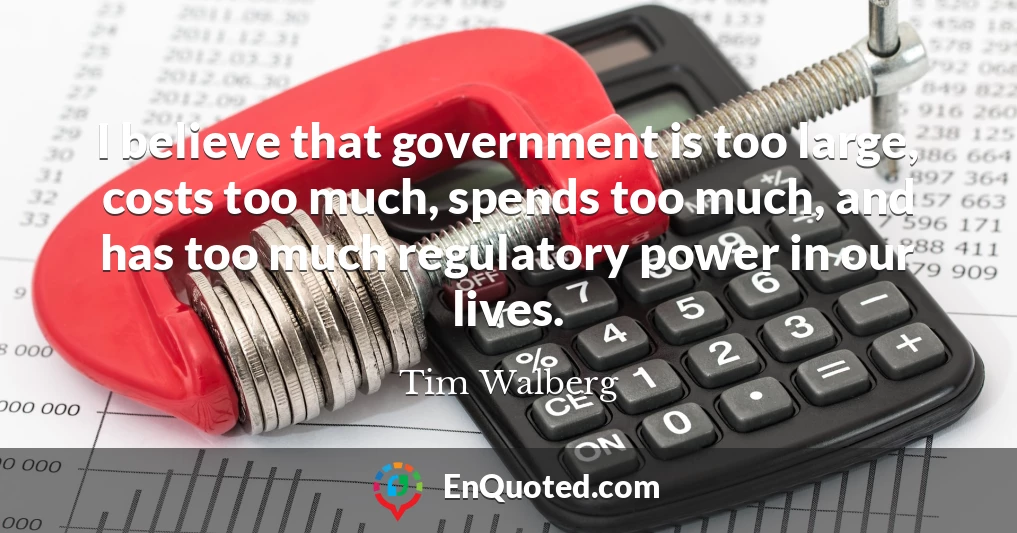 I believe that government is too large, costs too much, spends too much, and has too much regulatory power in our lives.