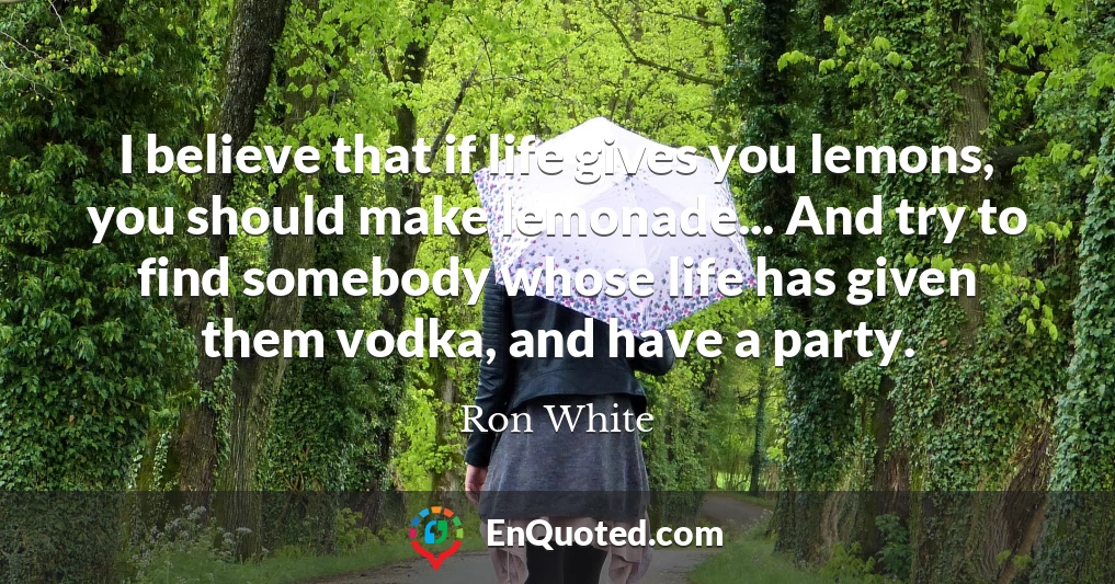 I believe that if life gives you lemons, you should make lemonade... And try to find somebody whose life has given them vodka, and have a party.