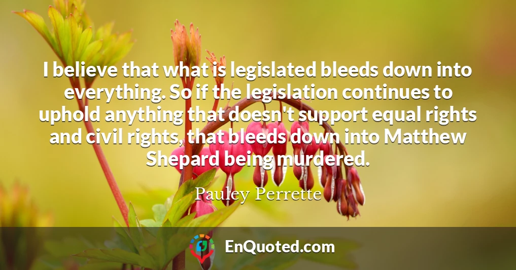 I believe that what is legislated bleeds down into everything. So if the legislation continues to uphold anything that doesn't support equal rights and civil rights, that bleeds down into Matthew Shepard being murdered.