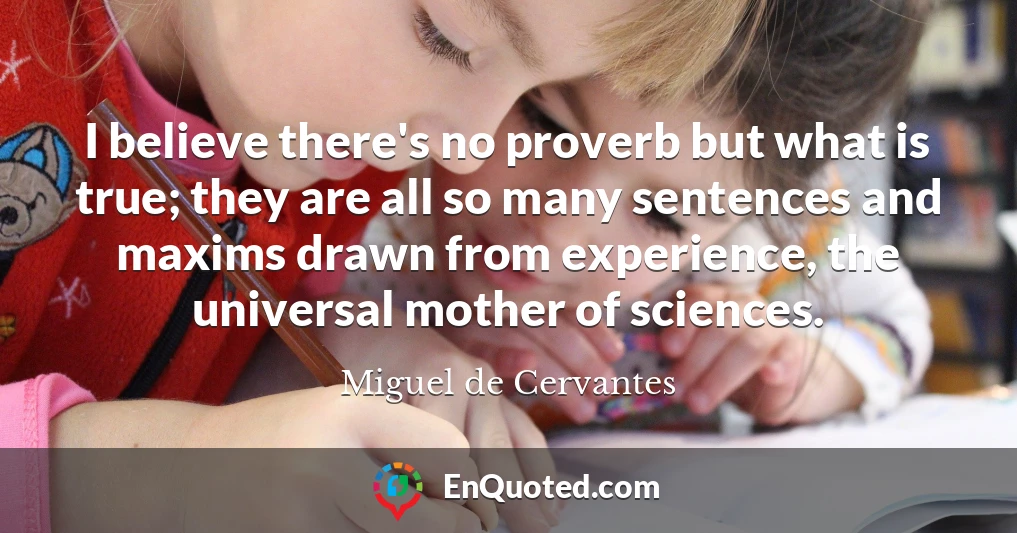 I believe there's no proverb but what is true; they are all so many sentences and maxims drawn from experience, the universal mother of sciences.