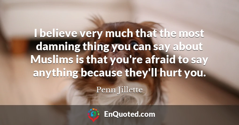 I believe very much that the most damning thing you can say about Muslims is that you're afraid to say anything because they'll hurt you.