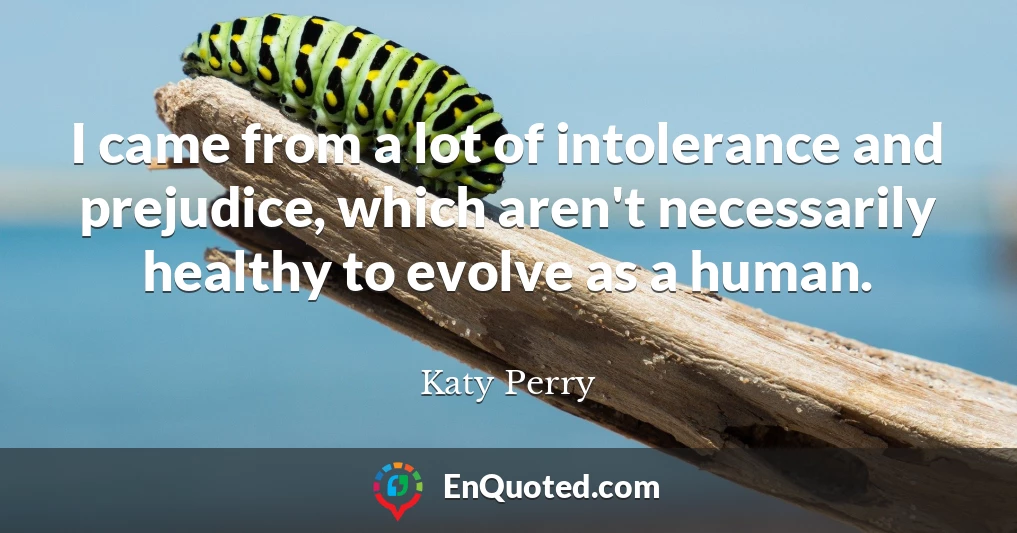I came from a lot of intolerance and prejudice, which aren't necessarily healthy to evolve as a human.