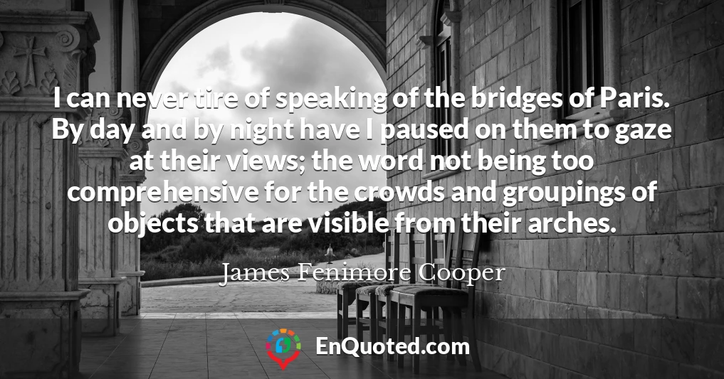 I can never tire of speaking of the bridges of Paris. By day and by night have I paused on them to gaze at their views; the word not being too comprehensive for the crowds and groupings of objects that are visible from their arches.