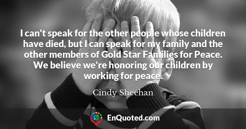 I can't speak for the other people whose children have died, but I can speak for my family and the other members of Gold Star Families for Peace. We believe we're honoring our children by working for peace.
