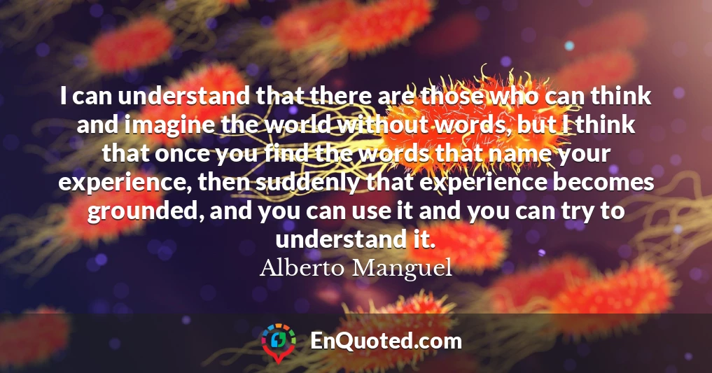 I can understand that there are those who can think and imagine the world without words, but I think that once you find the words that name your experience, then suddenly that experience becomes grounded, and you can use it and you can try to understand it.