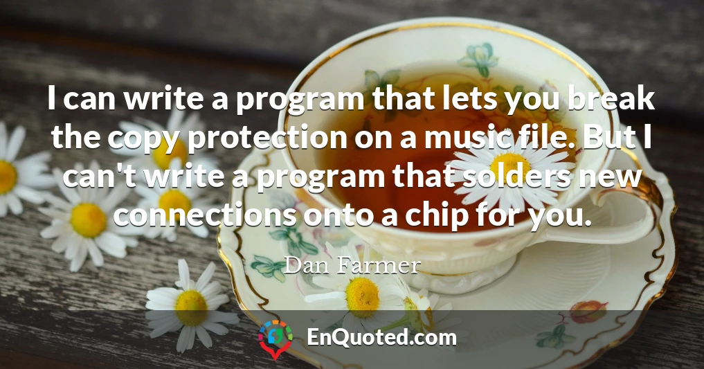 I can write a program that lets you break the copy protection on a music file. But I can't write a program that solders new connections onto a chip for you.