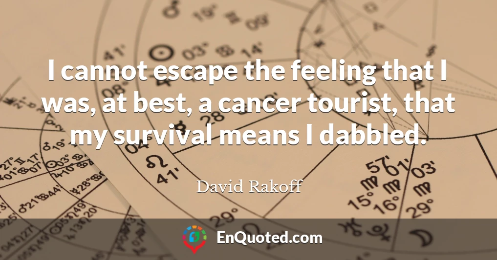 I cannot escape the feeling that I was, at best, a cancer tourist, that my survival means I dabbled.
