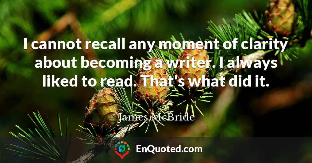 I cannot recall any moment of clarity about becoming a writer. I always liked to read. That's what did it.