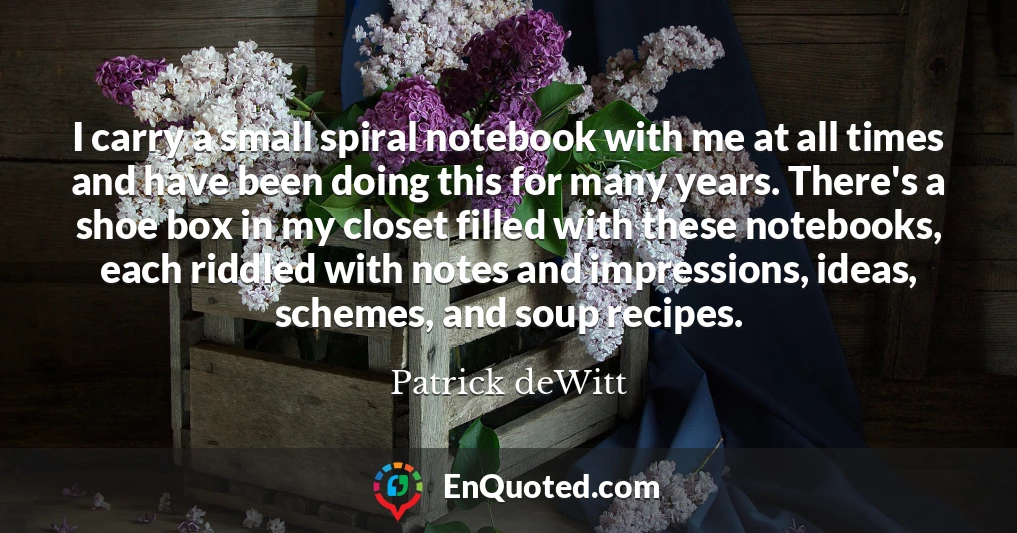 I carry a small spiral notebook with me at all times and have been doing this for many years. There's a shoe box in my closet filled with these notebooks, each riddled with notes and impressions, ideas, schemes, and soup recipes.