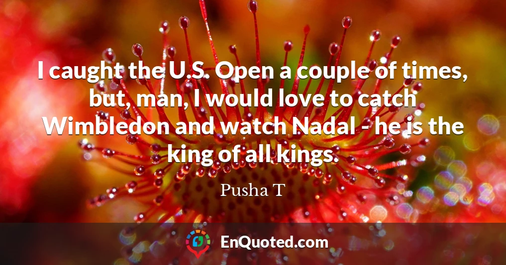 I caught the U.S. Open a couple of times, but, man, I would love to catch Wimbledon and watch Nadal - he is the king of all kings.