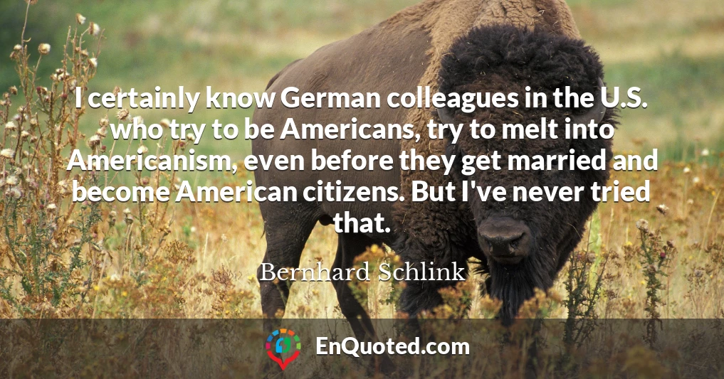I certainly know German colleagues in the U.S. who try to be Americans, try to melt into Americanism, even before they get married and become American citizens. But I've never tried that.