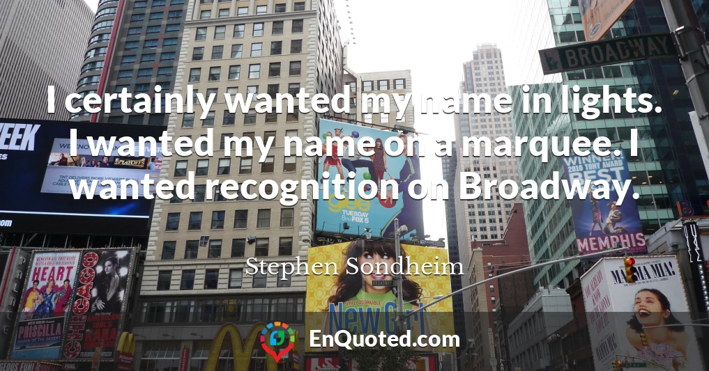 I certainly wanted my name in lights. I wanted my name on a marquee. I wanted recognition on Broadway.