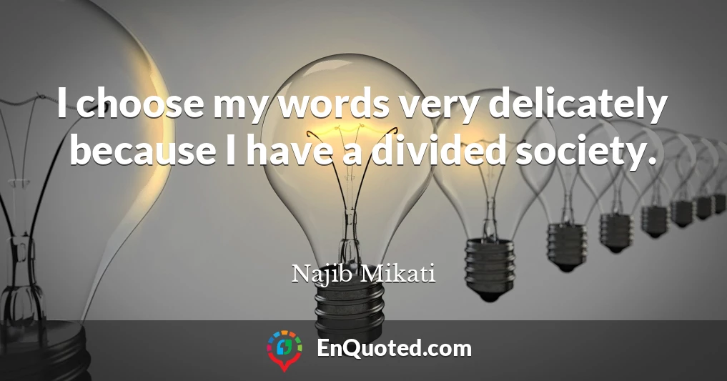 I choose my words very delicately because I have a divided society.